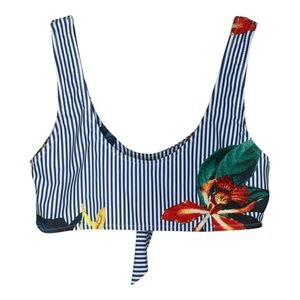 NEW Zaful Forever Young Striped & Floral Padded Bikini Top With Tie Size 6